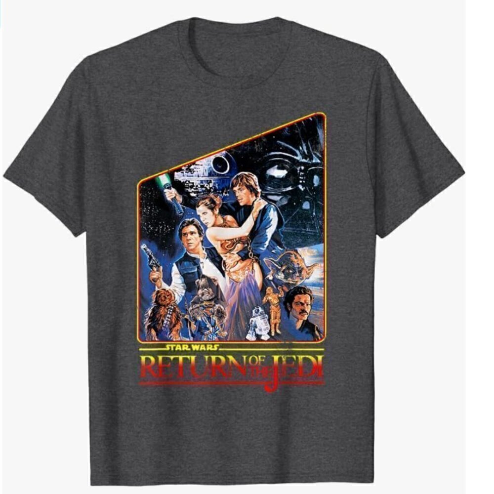 Star Wars Return of the Jedi Epic Full Cast Poster T-Shirt, Gray, Medium
